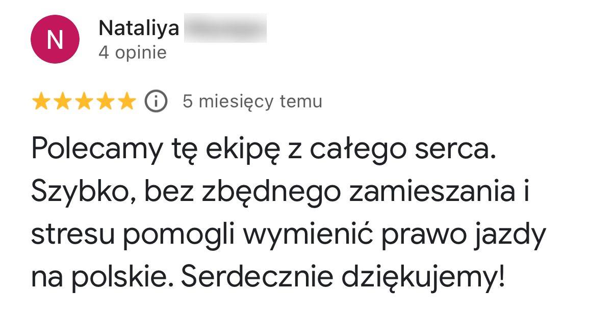 Nataliya M. — Wymiana prawa jazdy